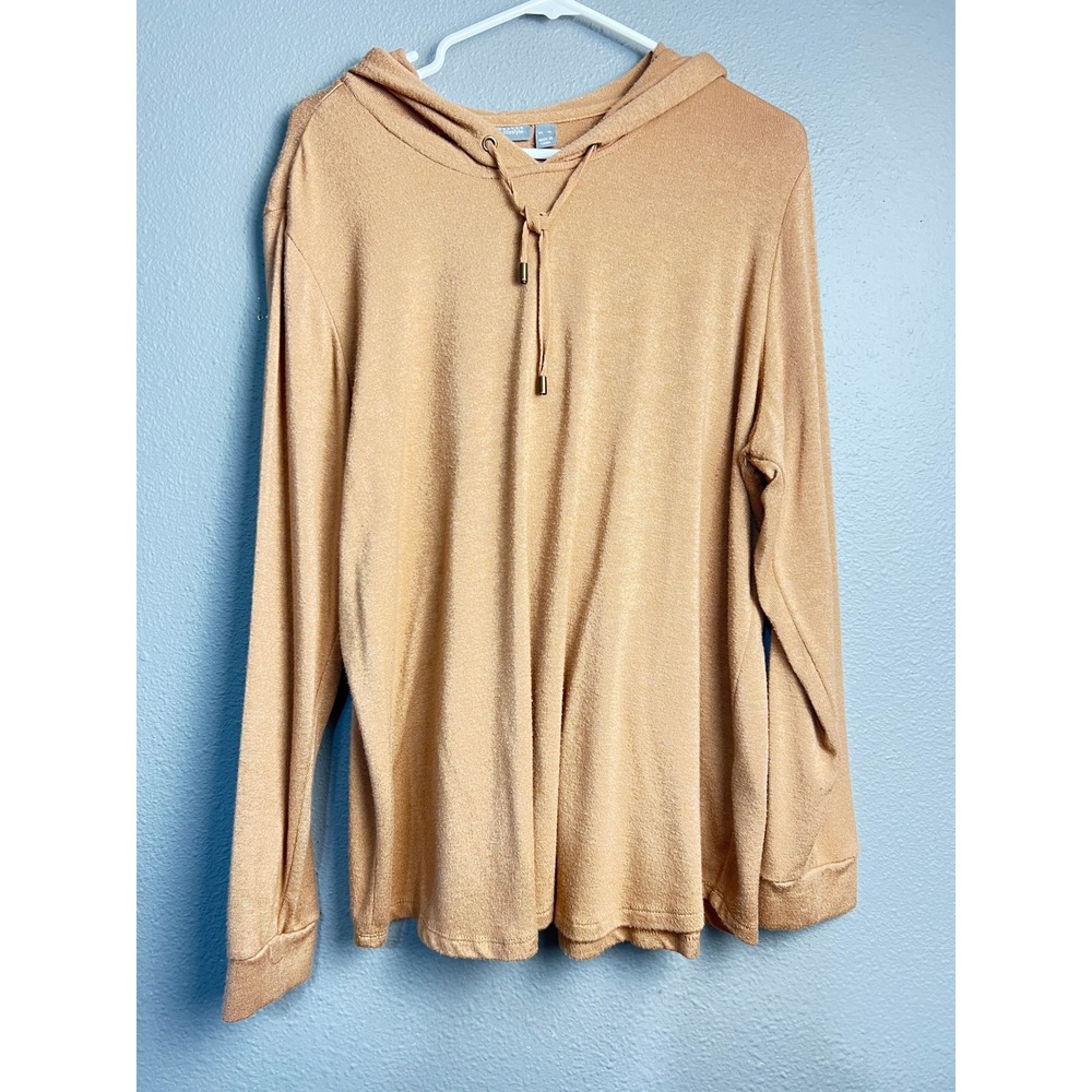 Susan Graver Lifestyle Womens XL Camel Tan‎ Hooded Knit Sweater Pullover Neutral